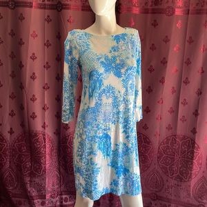 Lily Pulitzer Long Sleeve Cotton Dress Blue Garden Gate Print Size Small